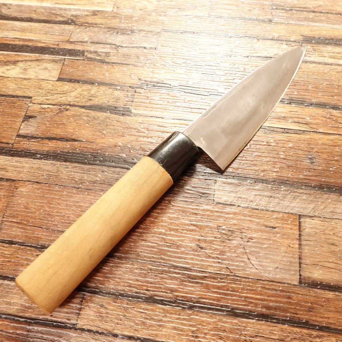 Shiro Kunimitsu Aji-kiri Knife, Sharpened, Ko-Deba Style, Near Unused, 115mm
