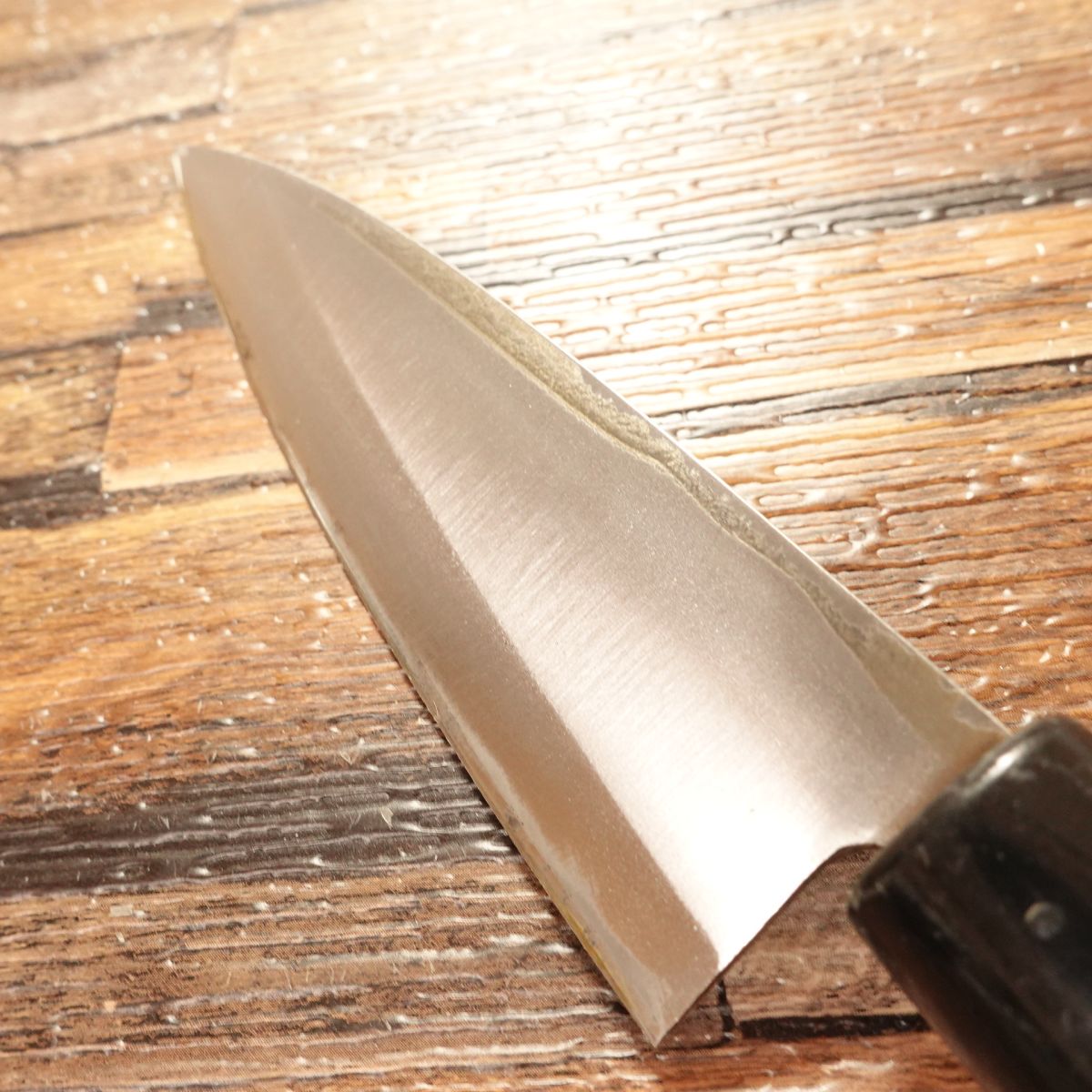 Shiro Kunimitsu Aji-kiri Knife, Sharpened, Ko-Deba Style, Near Unused, 115mm