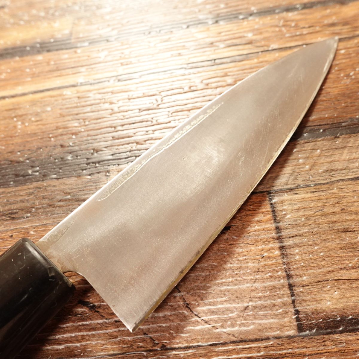 Shiro Kunimitsu Aji-kiri Knife, Sharpened, Ko-Deba Style, Near Unused, 115mm