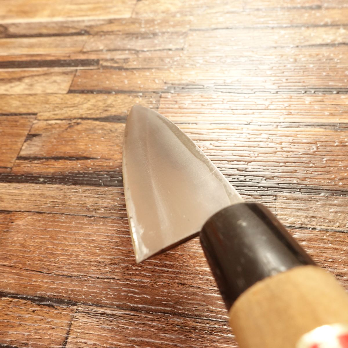 Shiro Kunimitsu Aji-kiri Knife, Sharpened, Ko-Deba Style, Near Unused, 115mm