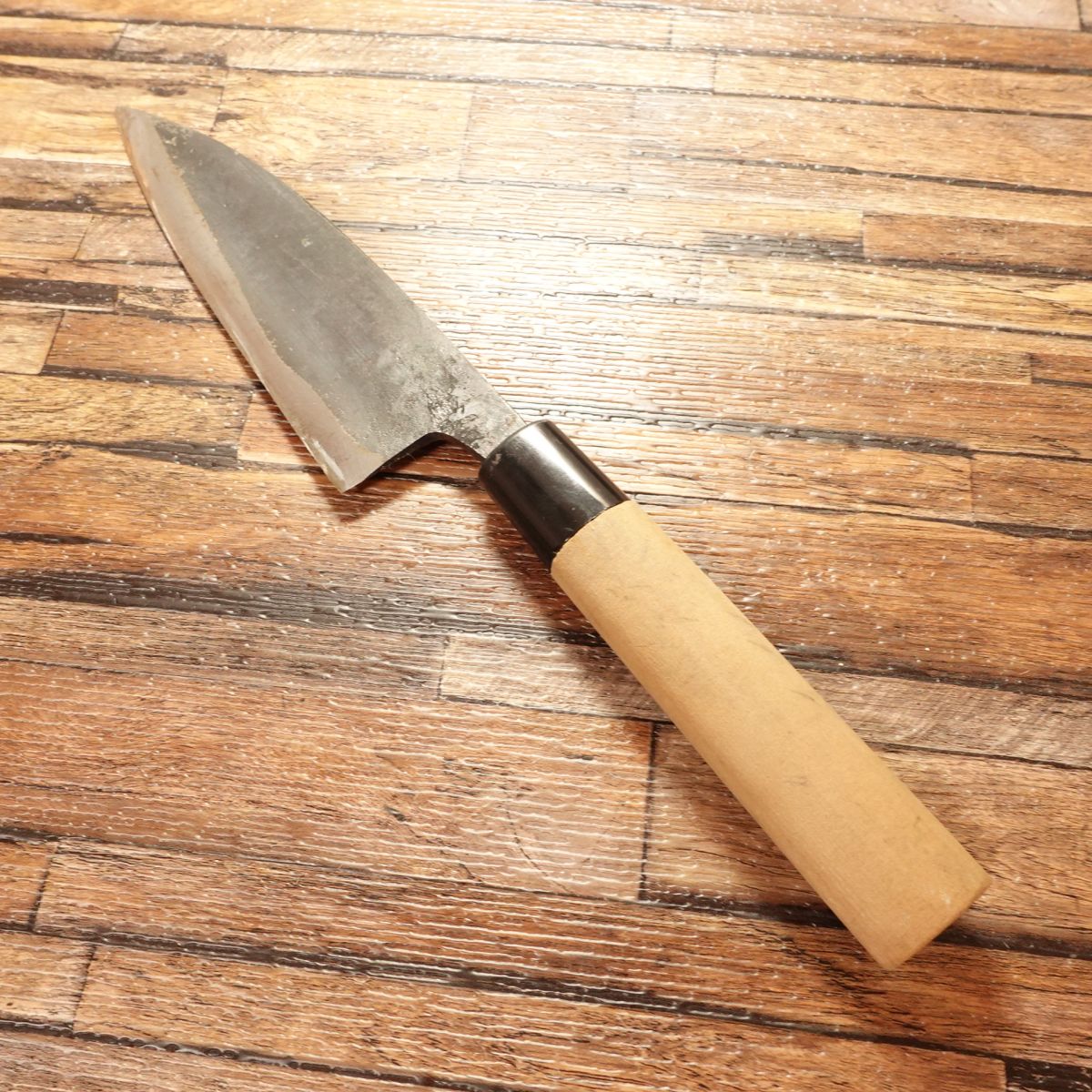 Usaburo Japanese Santoku Knife, Sharpened, Black-Forged, Double Bevel, All-Purpose Knife, 155mm