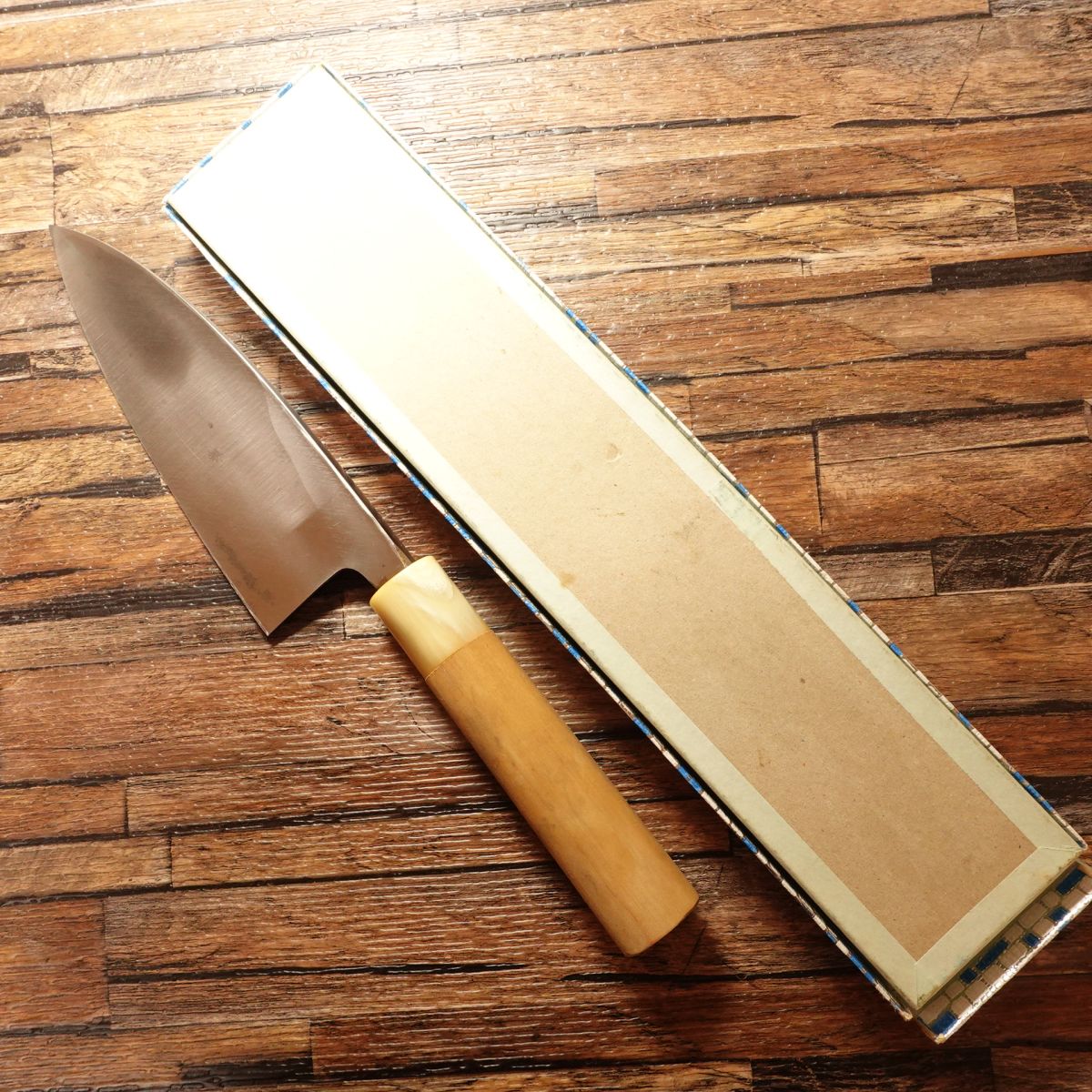Sakai Soichi Deba Knife, Sharpened, White Buffalo Horn Handle, Near Unused with Box, 155mm