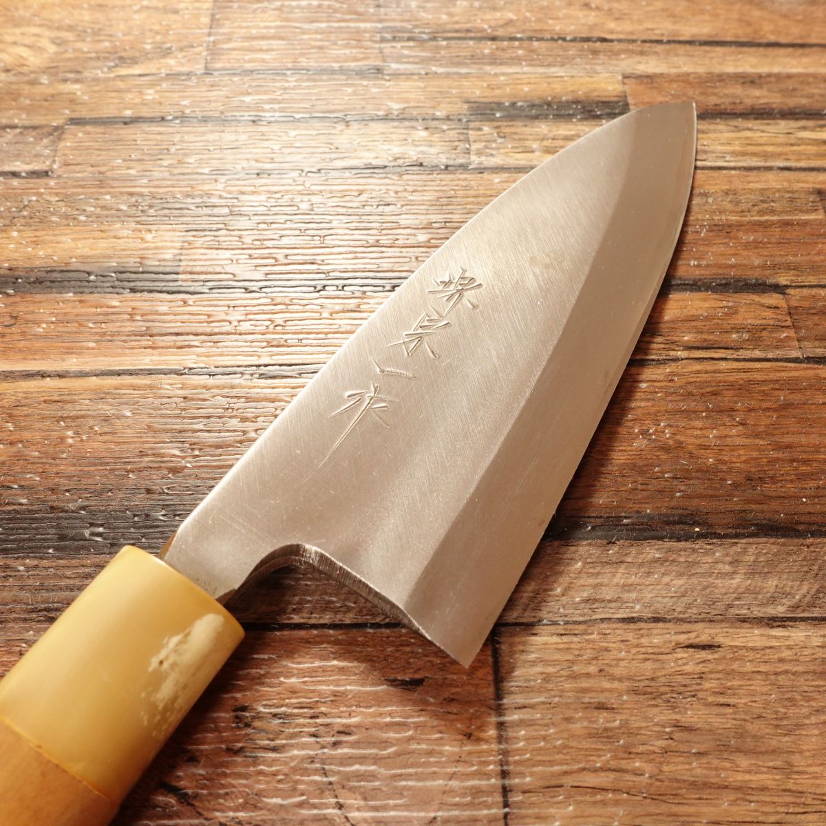 Sakai Soichi Deba Knife, Sharpened, White Buffalo Horn Handle, Near Unused with Box, 155mm