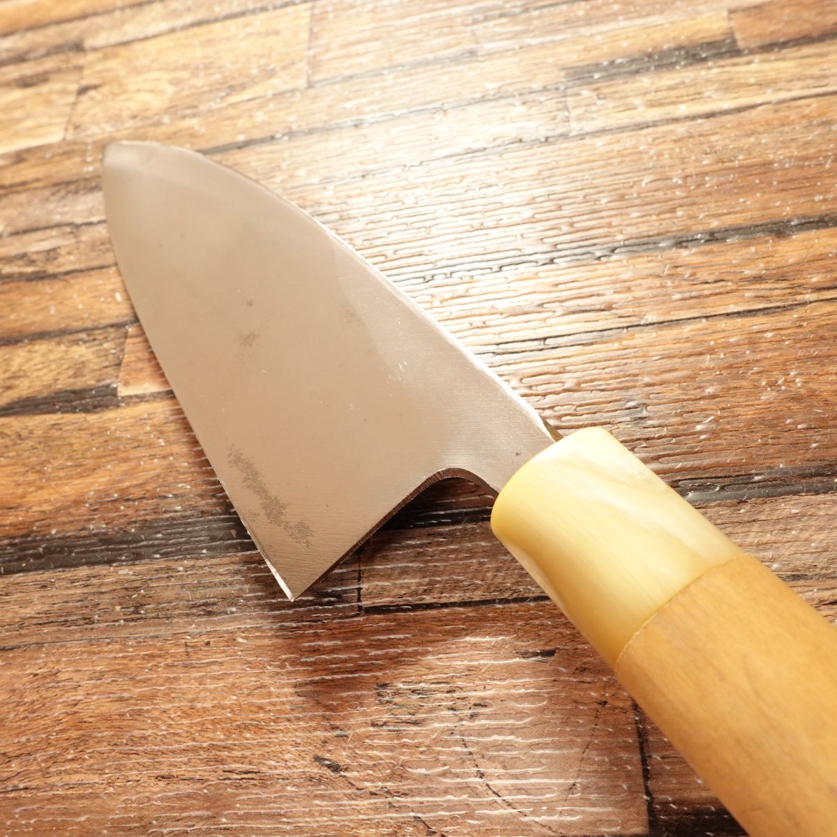 Sakai Soichi Deba Knife, Sharpened, White Buffalo Horn Handle, Near Unused with Box, 155mm