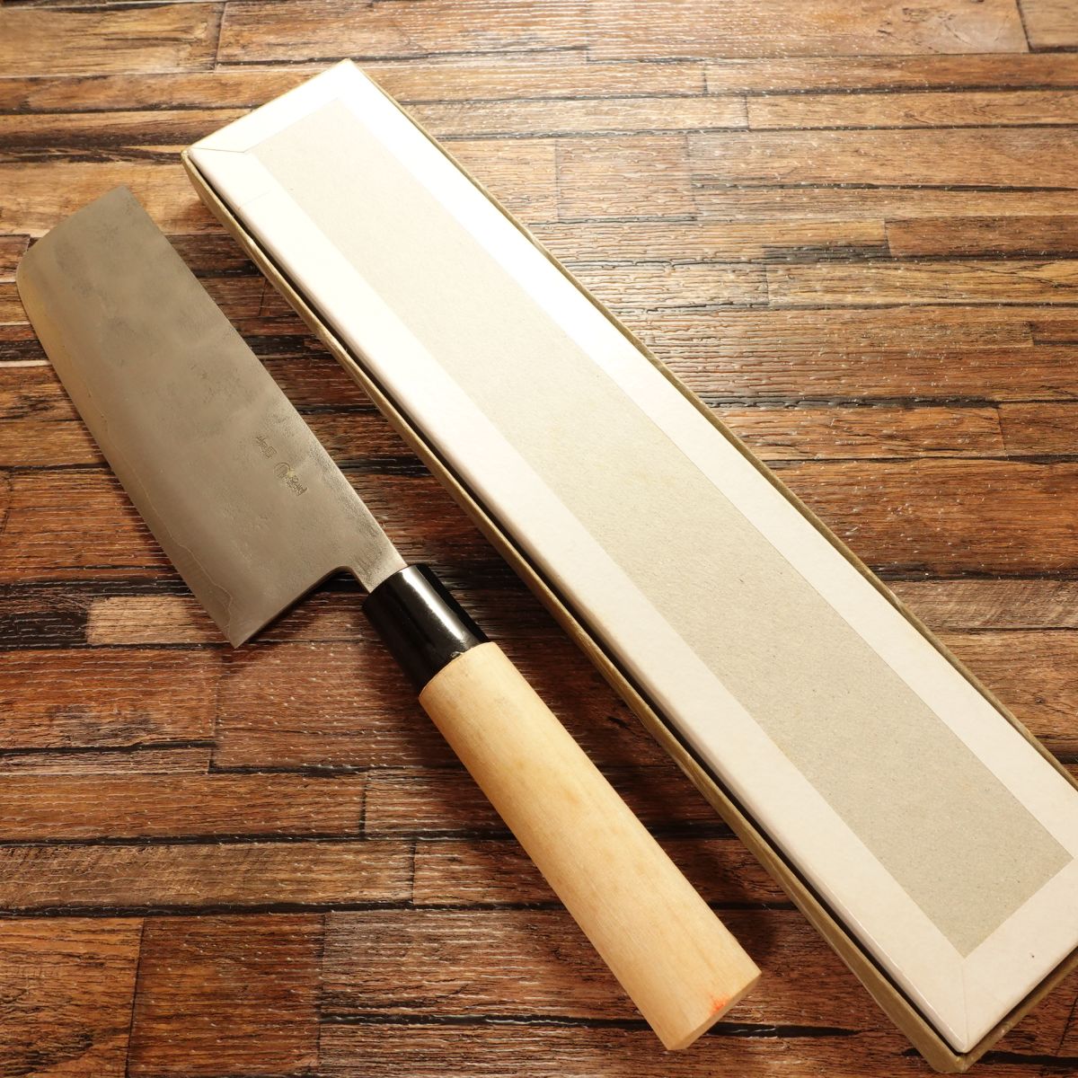 Fujiichi Dojo Nakiri Knife, Sharpened, Hand-Forged, Secret Craftsmanship, Black-Forged, Nashiji & Hammered Finish, Unused with Box, 165mm