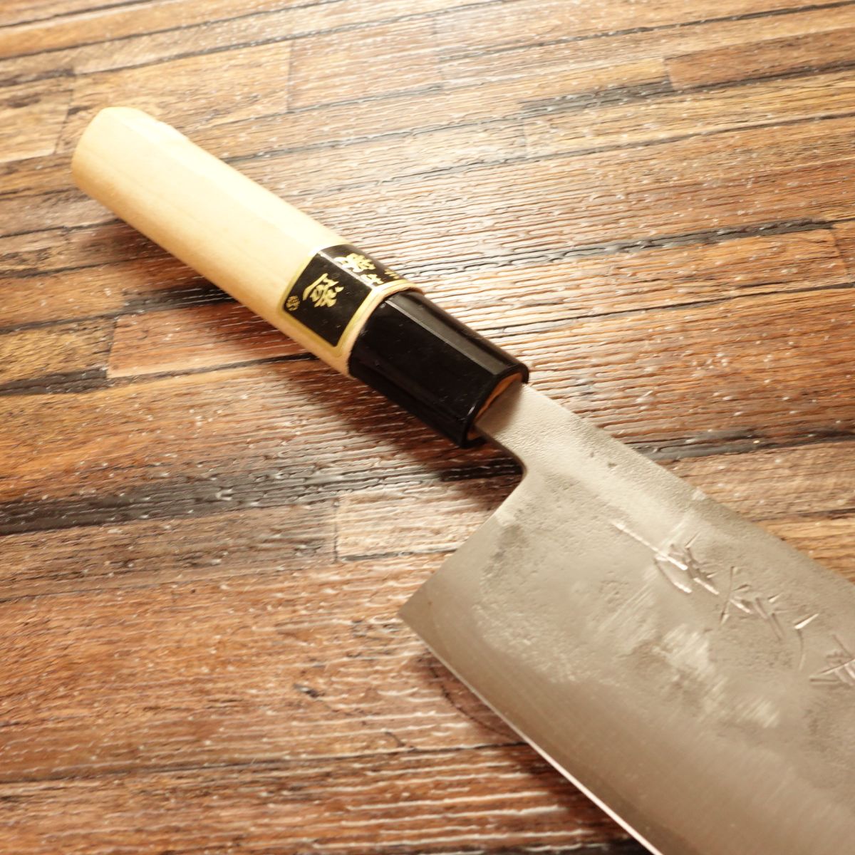 Fujiichi Dojo Nakiri Knife, Sharpened, Hand-Forged, Secret Craftsmanship, Black-Forged, Nashiji & Hammered Finish, Unused with Box, 165mm