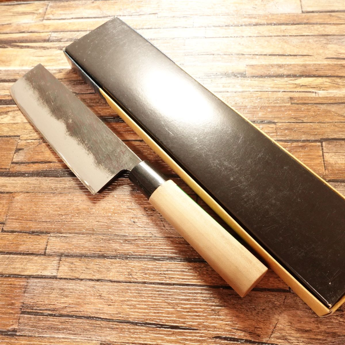 Tosa Katakane Nakiri Knife, Sharpened, Kurouchi Finish, With Seal, Unused Stored Item, Boxed, 165mm
