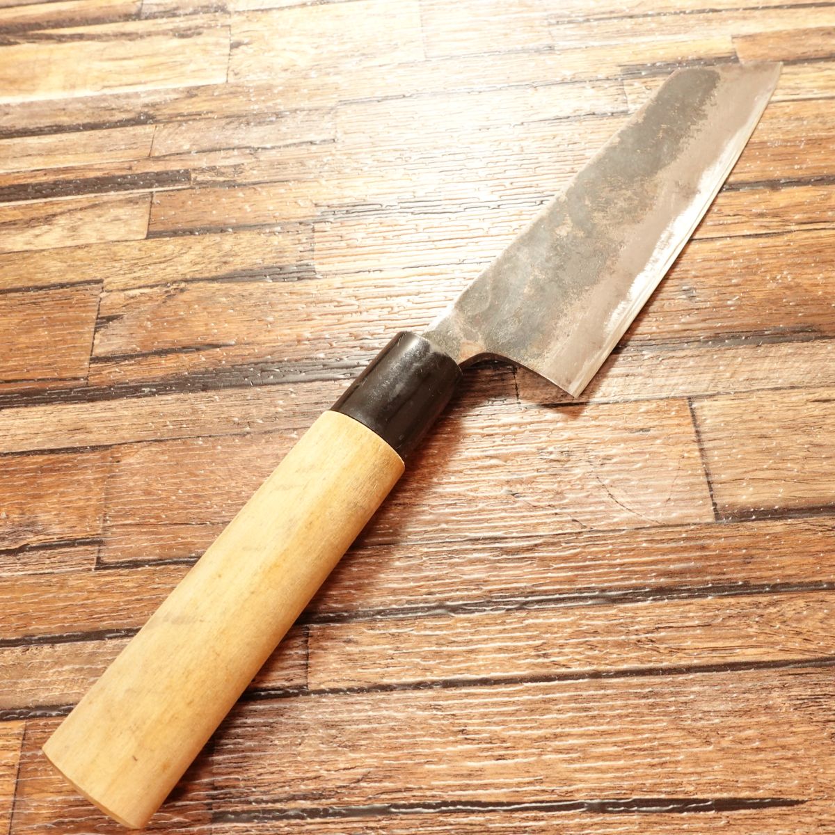 Kozen Bunka Knife, Sharpened, Kurouchi Finish, Japanese Santoku, Hand-Forged by Kozen, 155mm