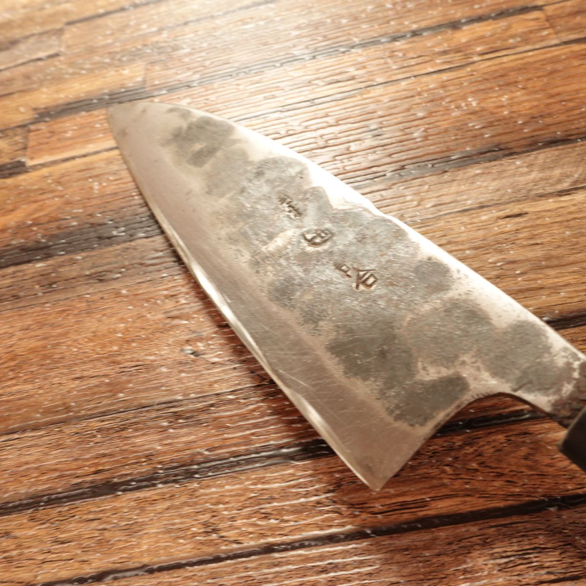 Kurouchi Japanese Santoku Knife, Sharpened, Hand-Forged, Hammered Pattern, 155mm