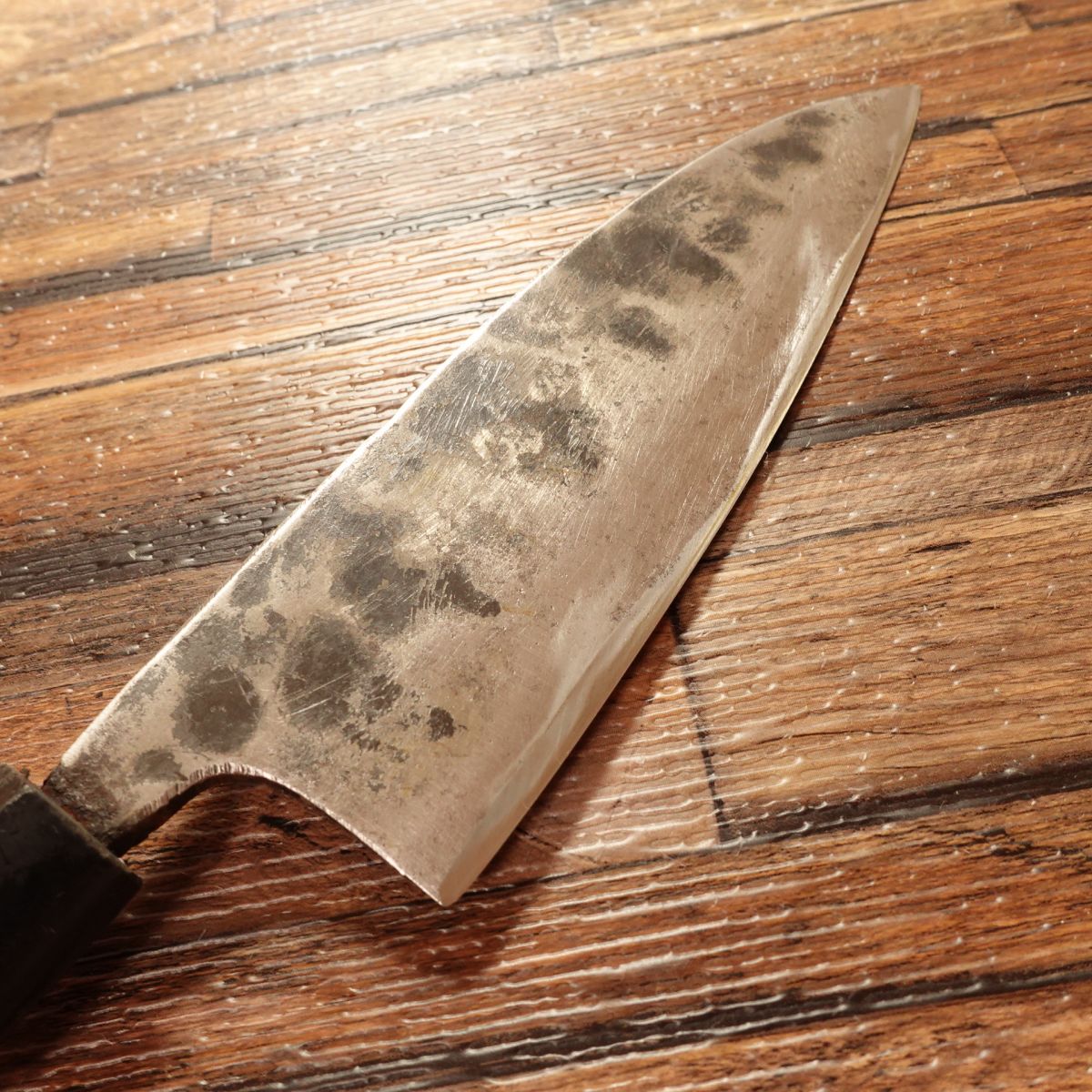 Kurouchi Japanese Santoku Knife, Sharpened, Hand-Forged, Hammered Pattern, 155mm