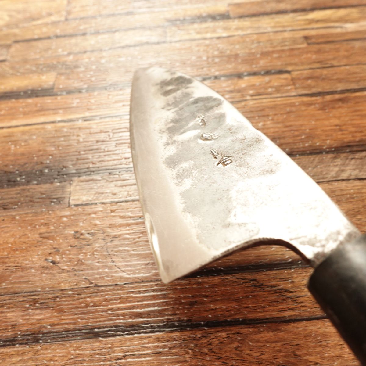 Kurouchi Japanese Santoku Knife, Sharpened, Hand-Forged, Hammered Pattern, 155mm