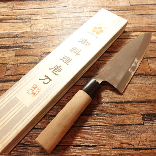 Sadamune Deba Knife, Sharpened, Water Buffalo Handle, Unused Stored Item, Boxed, 170mm