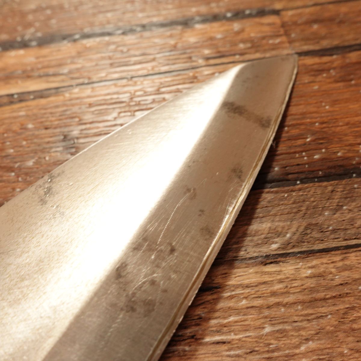 Teruhide Deba Knife, Sharpened, Marble Pattern Handle, Ai-Deba Knife, With Seal, Teruhide Saku, 155mm