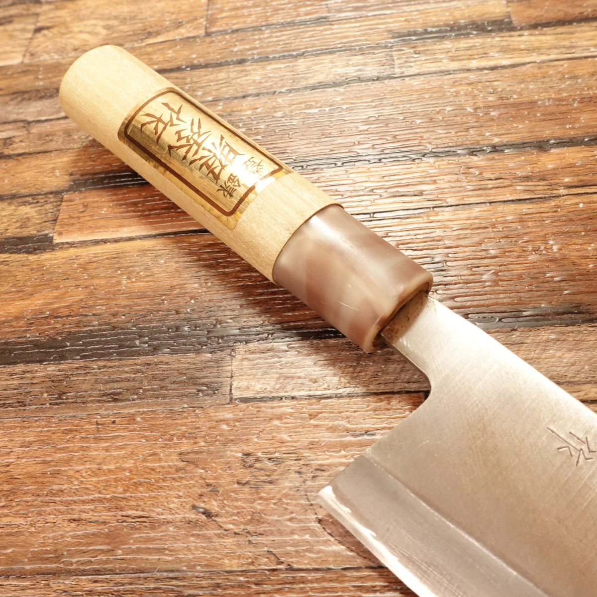 Teruhide Deba Knife, Sharpened, Marble Pattern Handle, Ai-Deba Knife, With Seal, Teruhide Saku, 155mm