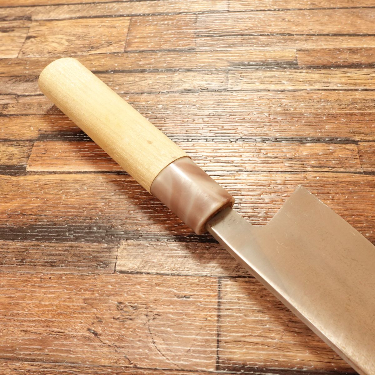 Teruhide Deba Knife, Sharpened, Marble Pattern Handle, Ai-Deba Knife, With Seal, Teruhide Saku, 155mm