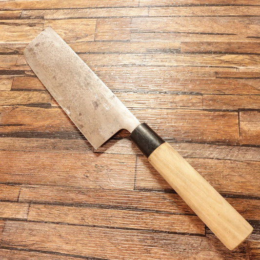 Toshiuma Nakiri Knife, Sharpened, Double Bevel, Carbon Steel, Yamatoshi Special Edition, 170mm