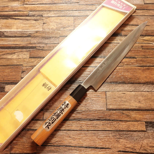 Muneyuki Yanagiba Knife, Sharpened, Sashimi Knife, Handmade by Muneyuki, Special Alloy, Nearly Unused, With Box, 220mm