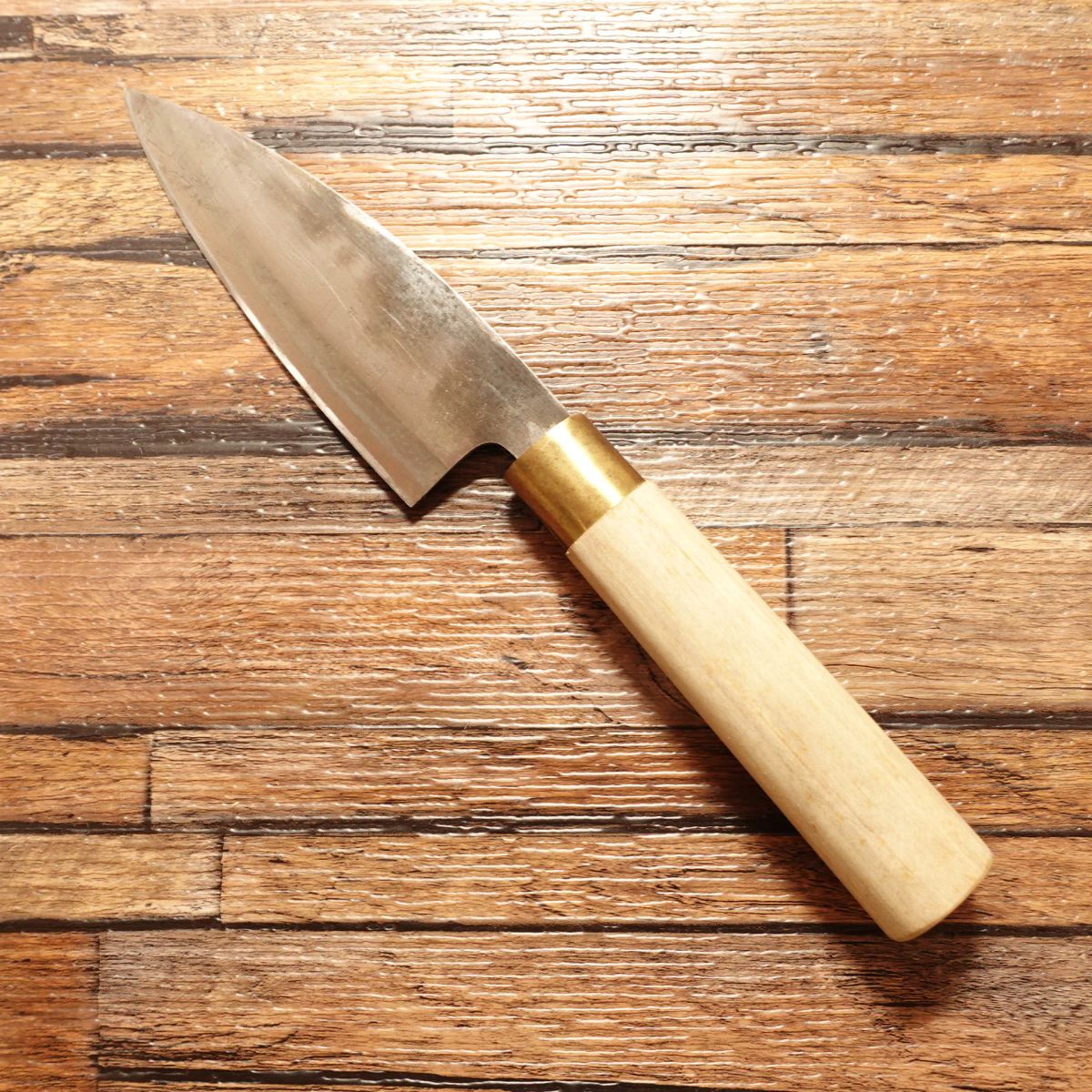 Yushun Aji-Kiri Knife, Sharpened, Ko-Deba, Double-Edged, Kurouchi, Hagane, 100mm