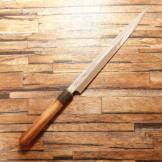 Sukenari Fugu-Hiki Knife, Sharpened, Water Buffalo Handle, Yanagiba, Sashimi Knife, Carefully Used, 255mm