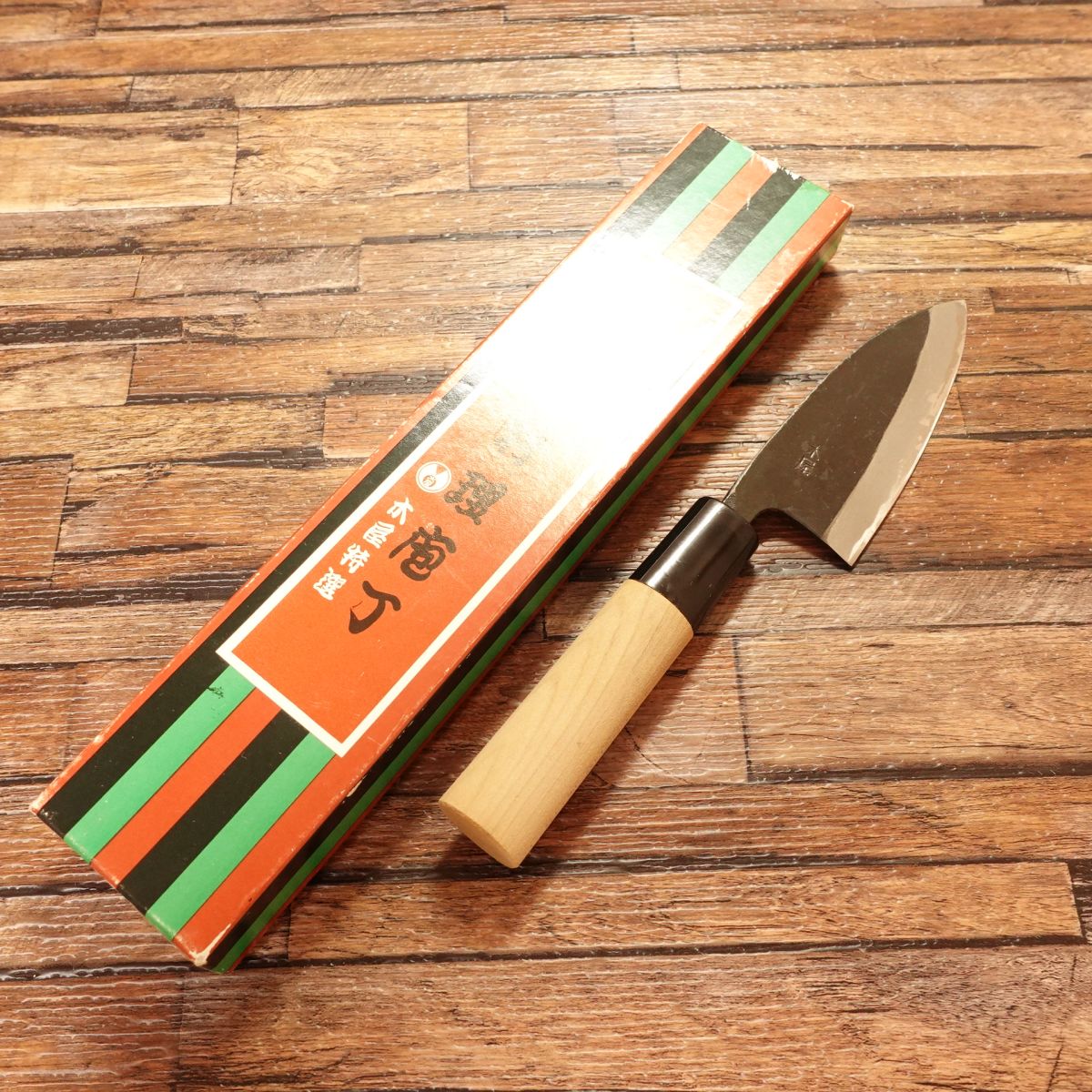 Kiya Aji-Kiri Knife, Sharpened, Black Finish, Small Deba, Boxed, 95mm