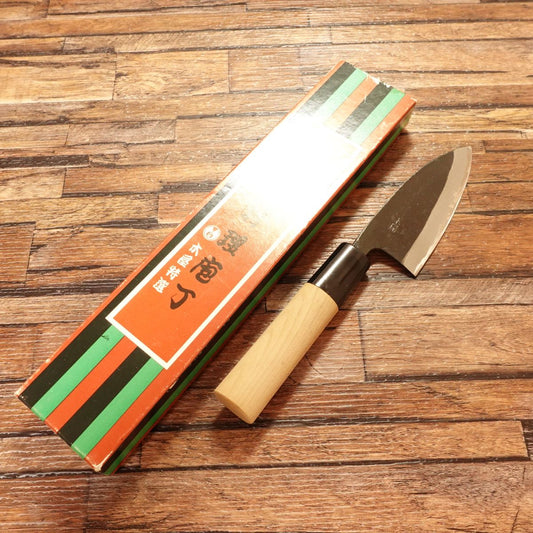 Kiya Aji-Kiri Knife, Sharpened, Black Finish, Small Deba, Boxed, 95mm