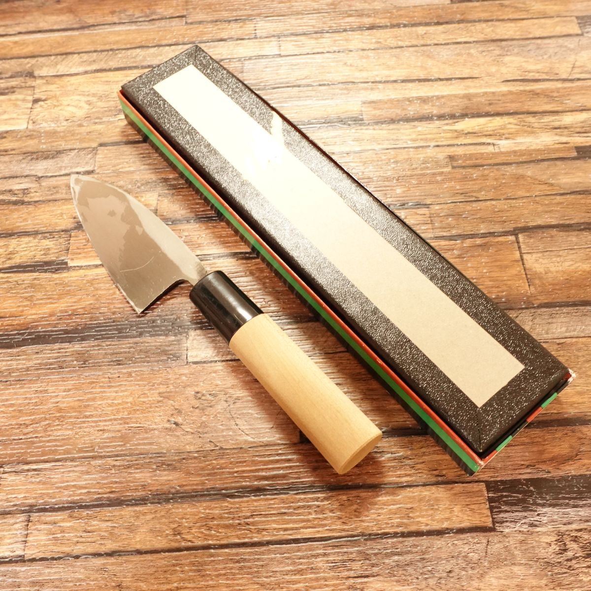 Kiya Aji-Kiri Knife, Sharpened, Black Finish, Small Deba, Boxed, 95mm