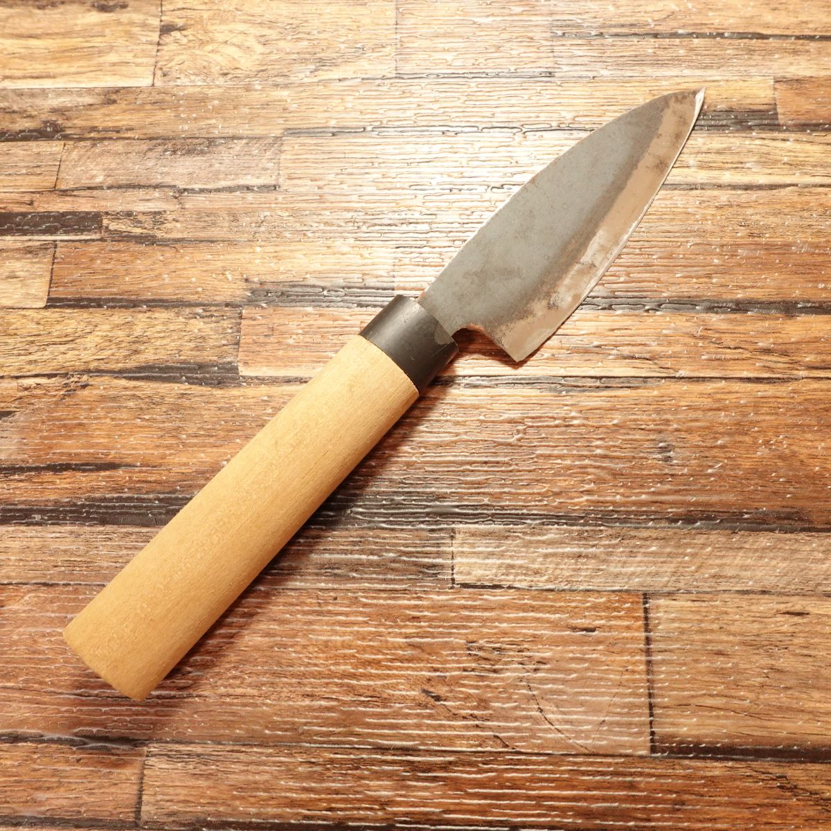 Kuro-Uchi Aji-Kiri Knife, Sharpened, Small Deba Knife, Double Bevel, Hagane, Thin Blade, 100mm