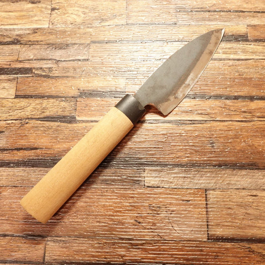 Kuro-Uchi Aji-Kiri Knife, Sharpened, Small Deba Knife, Double Bevel, Hagane, Thin Blade, 100mm