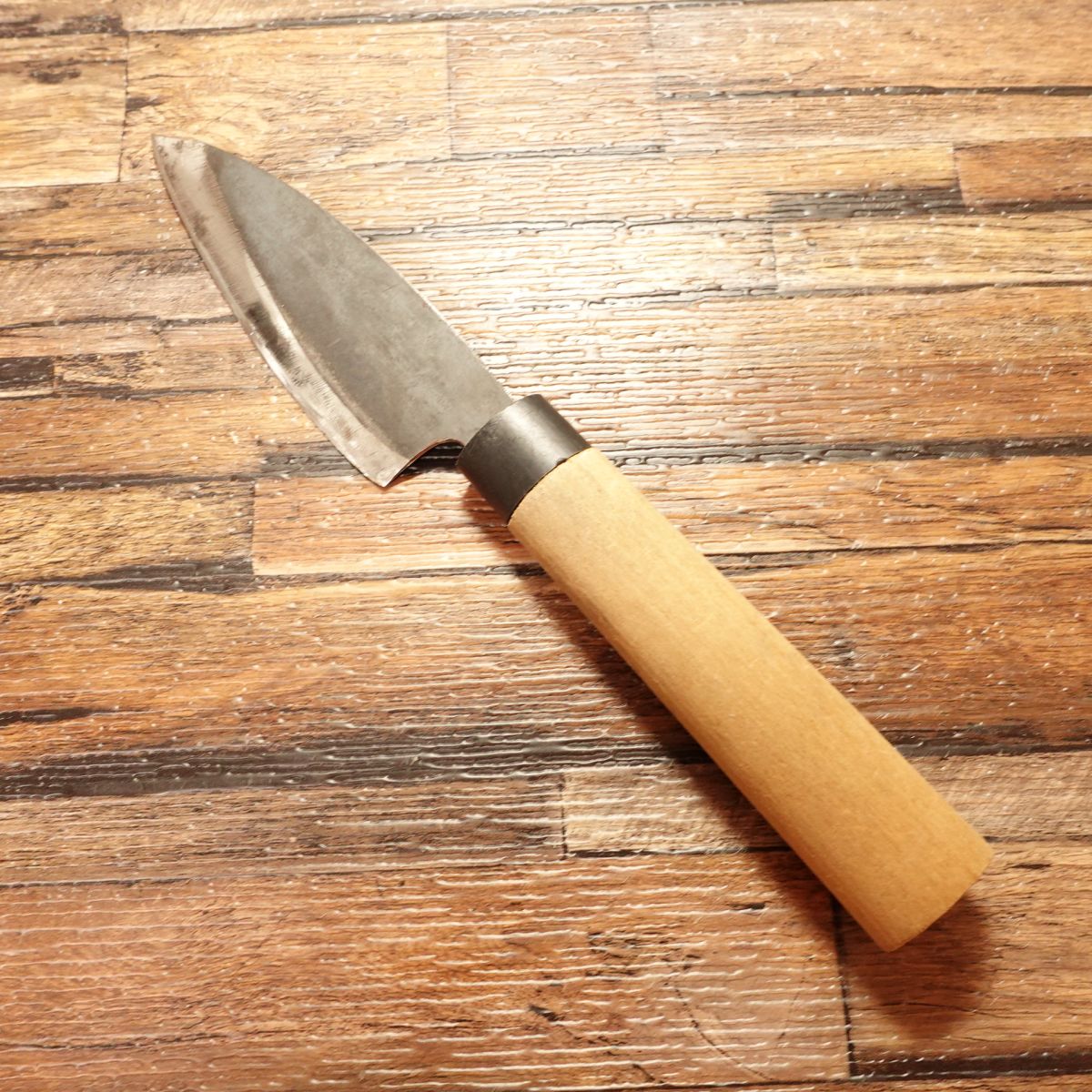 Kuro-Uchi Aji-Kiri Knife, Sharpened, Small Deba Knife, Double Bevel, Hagane, Thin Blade, 100mm
