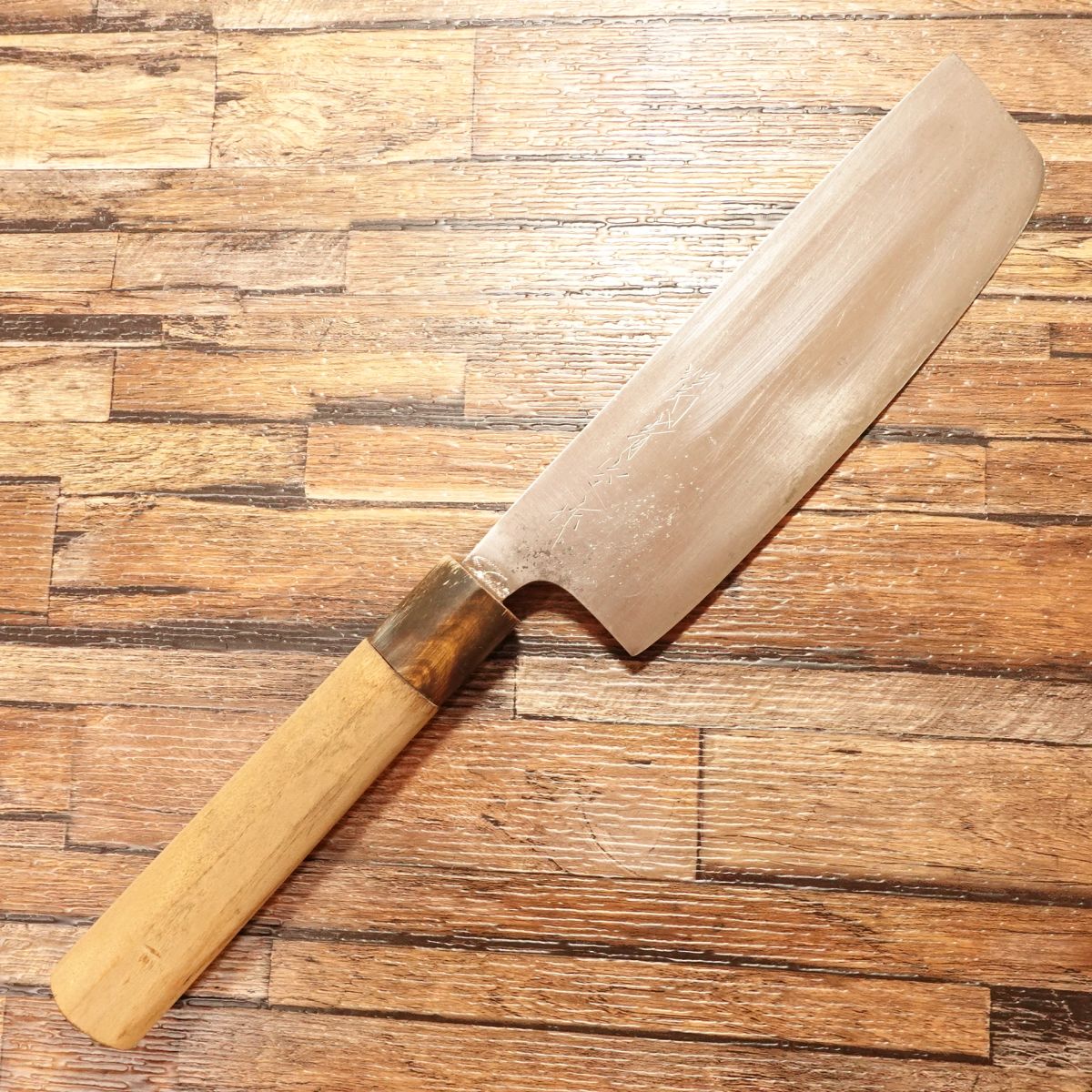 Seki Aozora Nakiri Knife, Sharpened, Water Buffalo Handle, Aogami Steel, Nakiri, Double-Bevel, 160mm