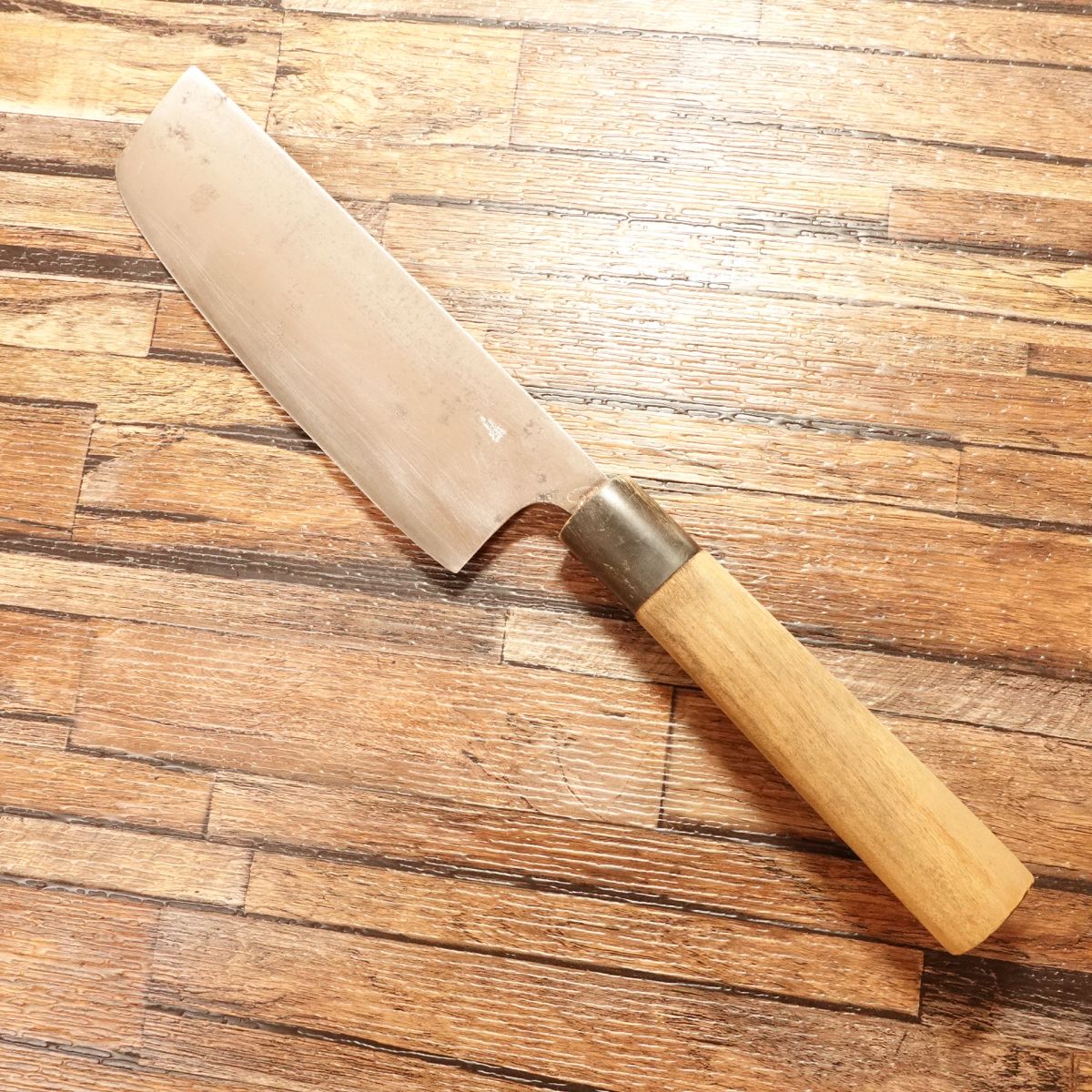 Seki Aozora Nakiri Knife, Sharpened, Water Buffalo Handle, Aogami Steel, Nakiri, Double-Bevel, 160mm