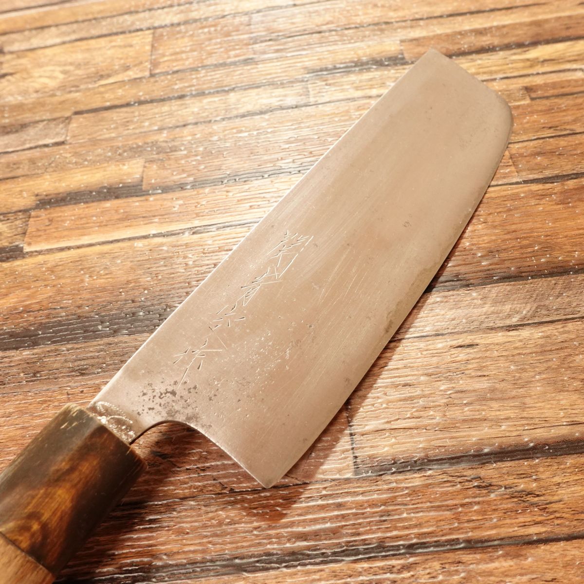 Seki Aozora Nakiri Knife, Sharpened, Water Buffalo Handle, Aogami Steel, Nakiri, Double-Bevel, 160mm