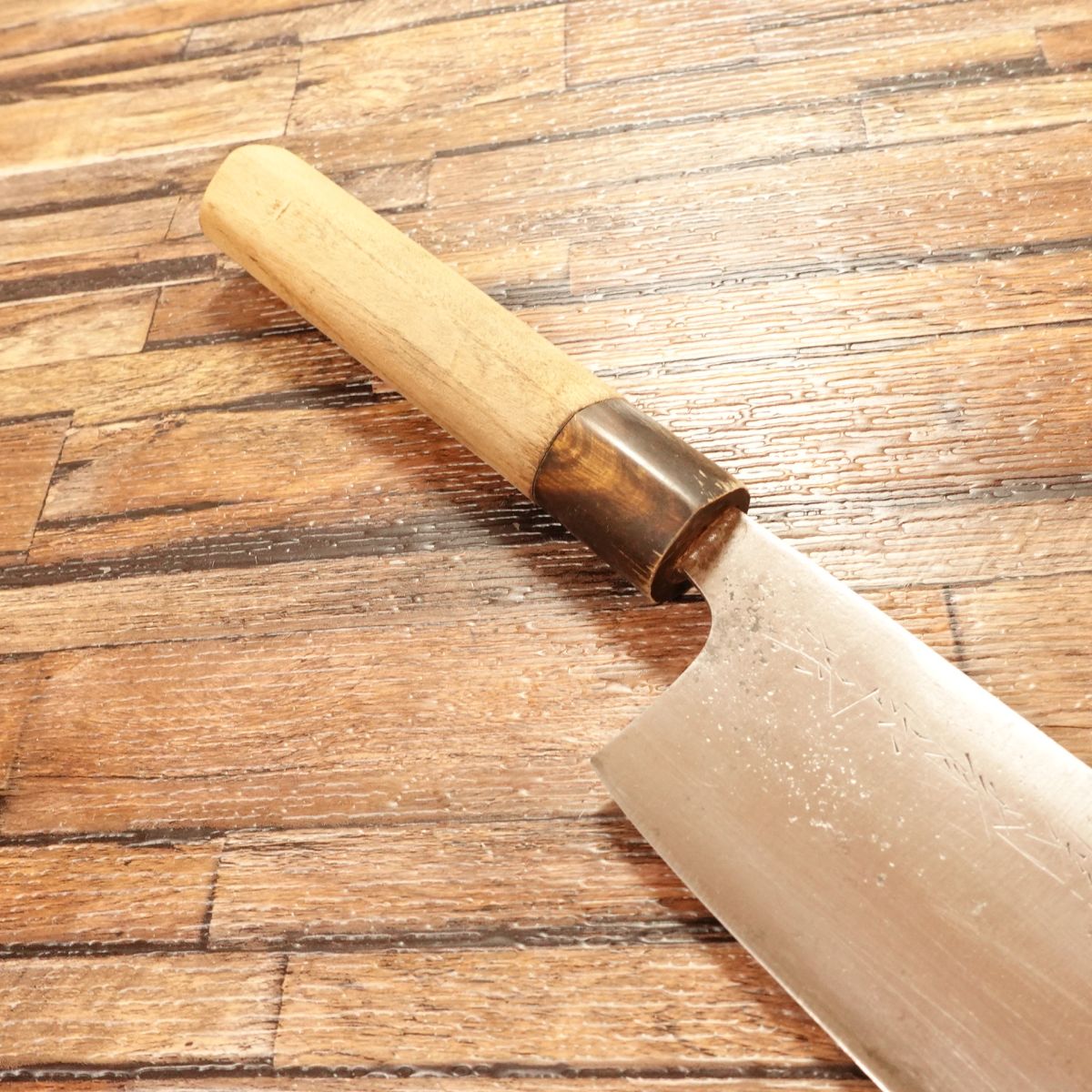 Seki Aozora Nakiri Knife, Sharpened, Water Buffalo Handle, Aogami Steel, Nakiri, Double-Bevel, 160mm