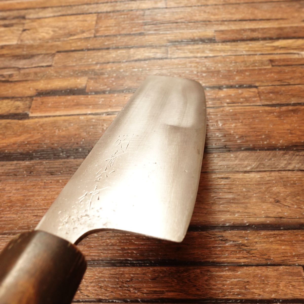 Seki Aozora Nakiri Knife, Sharpened, Water Buffalo Handle, Aogami Steel, Nakiri, Double-Bevel, 160mm