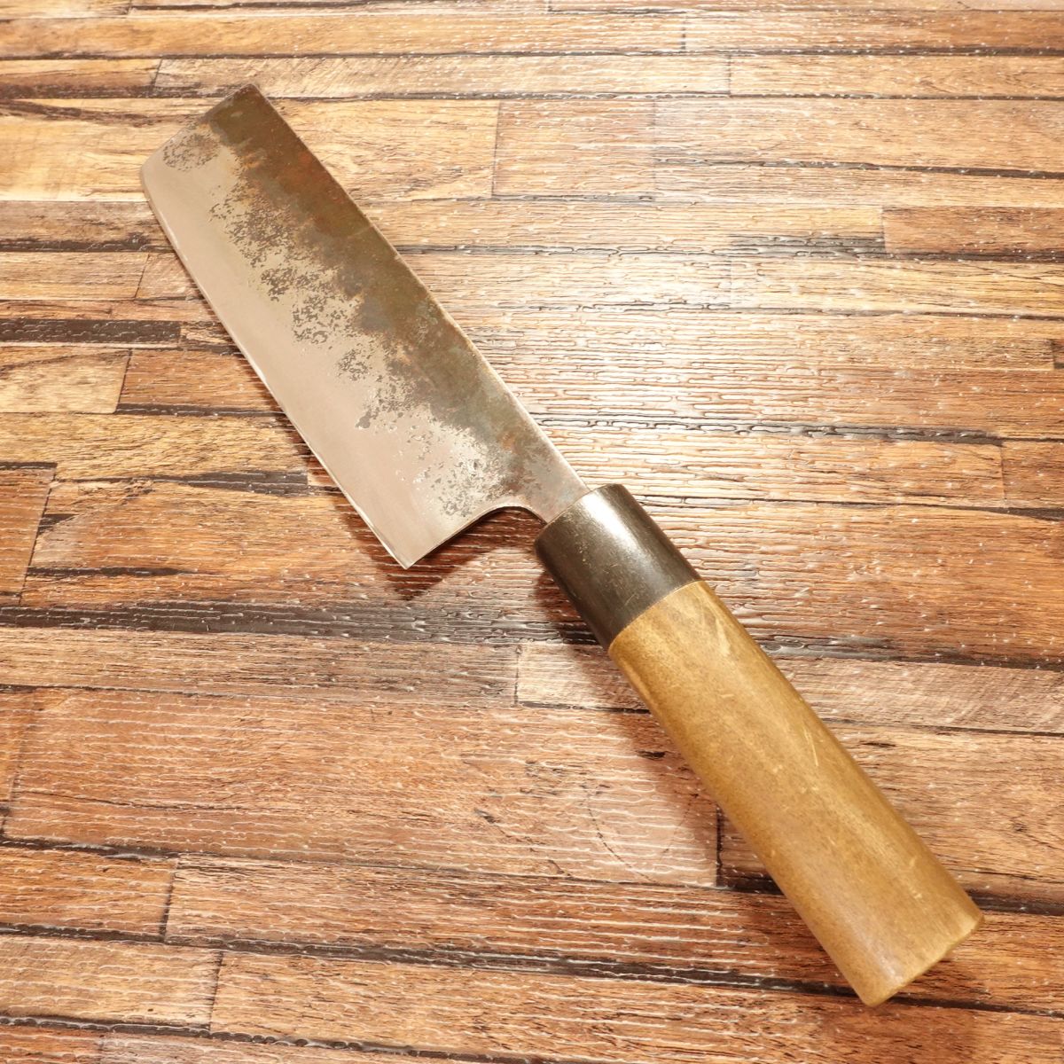 Kiya Nakiri Knife, Sharpened, Black-Forged, Water Buffalo Handle, Hatto, Nakiri, Double-Bevel, 160mm