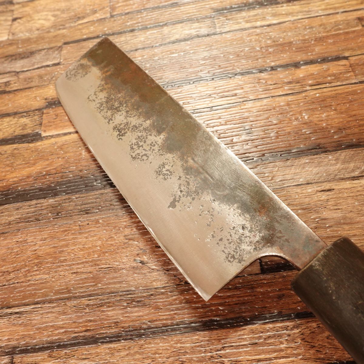 Kiya Nakiri Knife, Sharpened, Black-Forged, Water Buffalo Handle, Hatto, Nakiri, Double-Bevel, 160mm