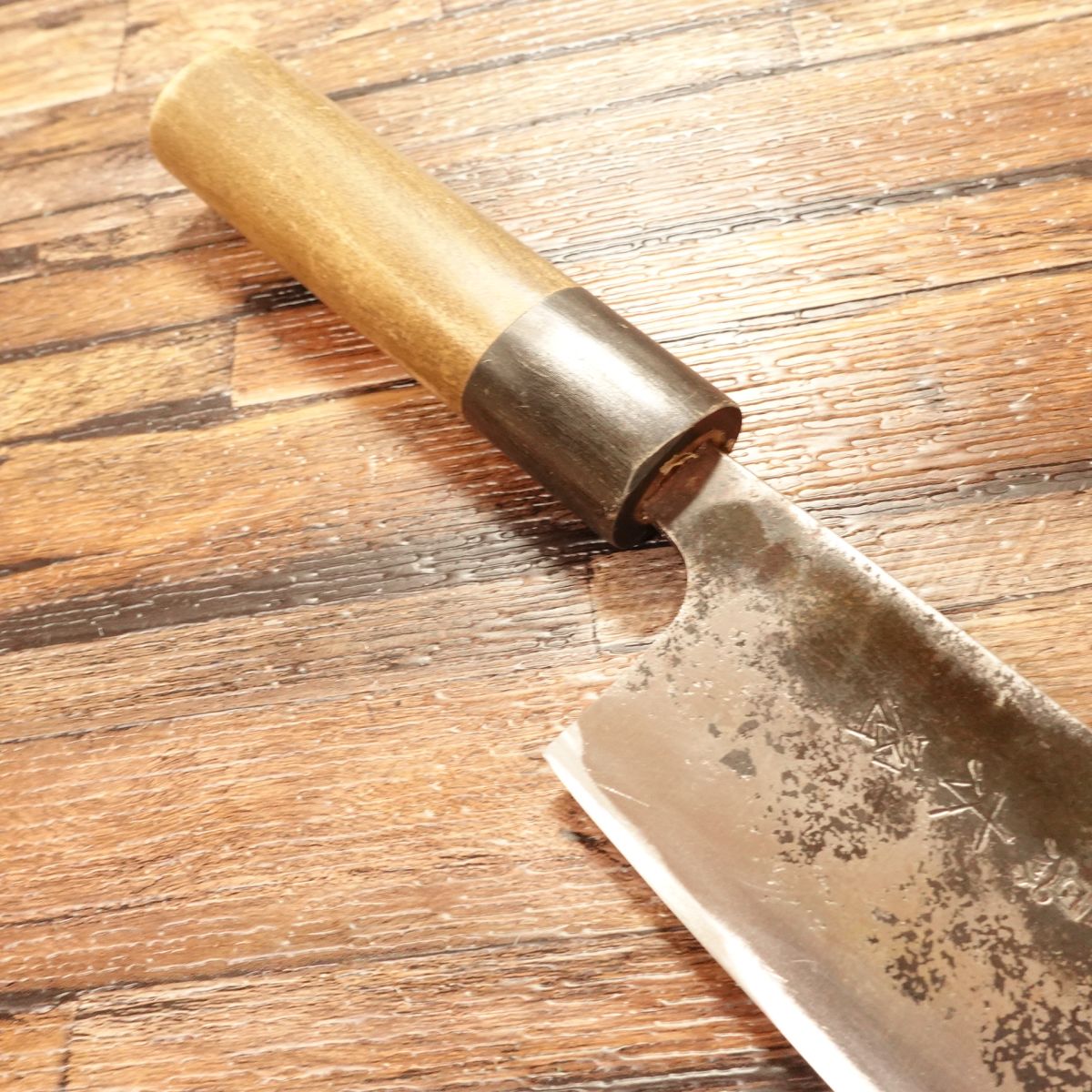 Kiya Nakiri Knife, Sharpened, Black-Forged, Water Buffalo Handle, Hatto, Nakiri, Double-Bevel, 160mm