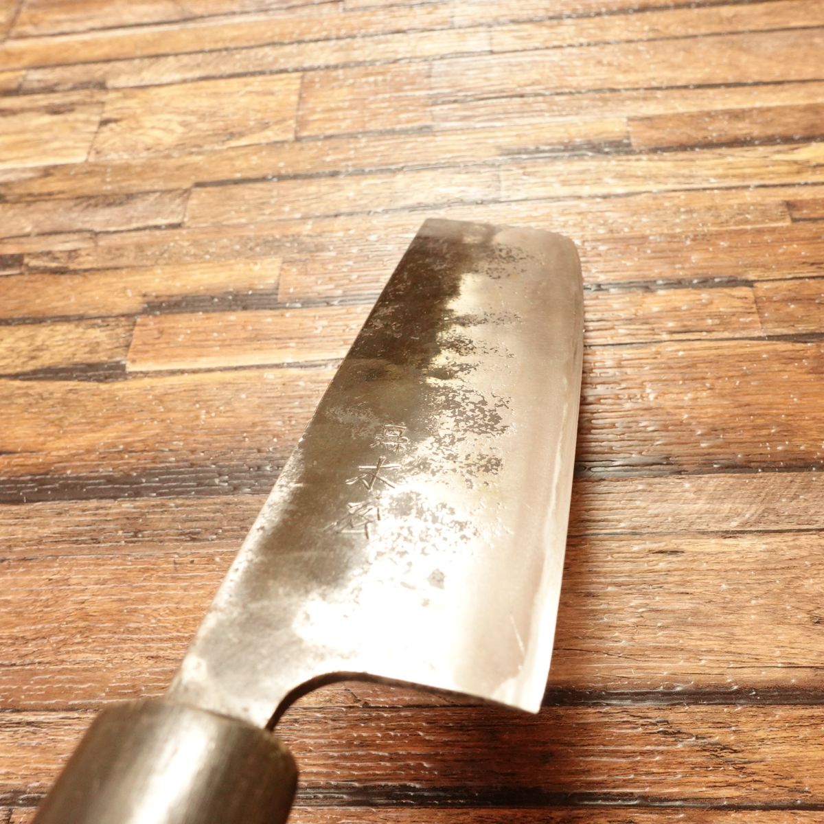 Kiya Nakiri Knife, Sharpened, Black-Forged, Water Buffalo Handle, Hatto, Nakiri, Double-Bevel, 160mm