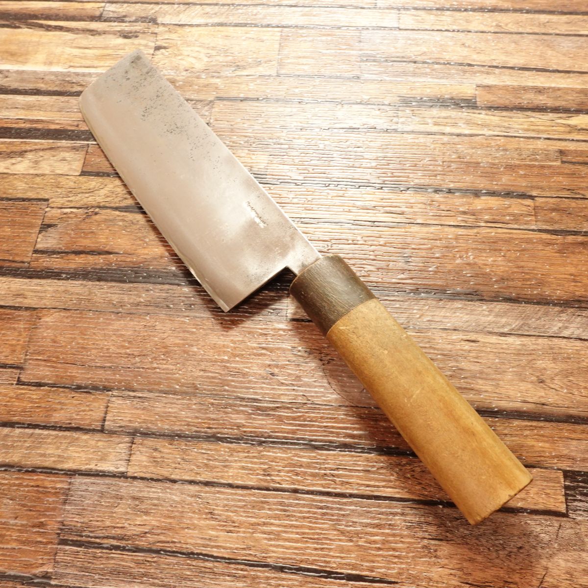 Izutsuki Kiya Nakiri Knife, Sharpened, Water Buffalo Handle, Yasuki Aogami Steel, Black-Forged, Lightly Used, 170mm