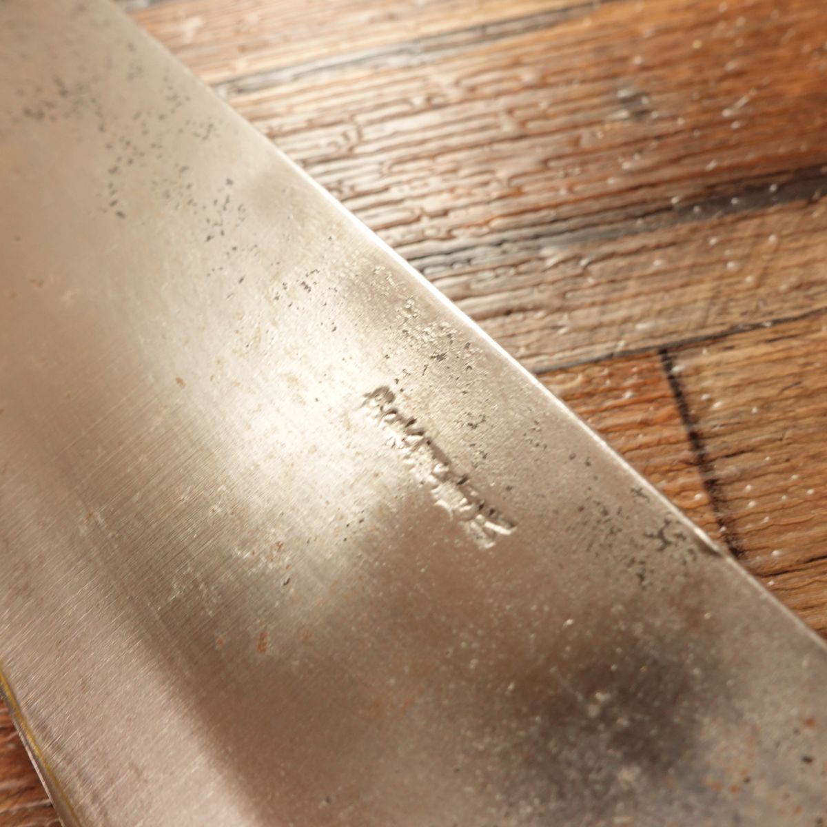 Izutsuki Kiya Nakiri Knife, Sharpened, Water Buffalo Handle, Yasuki Aogami Steel, Black-Forged, Lightly Used, 170mm