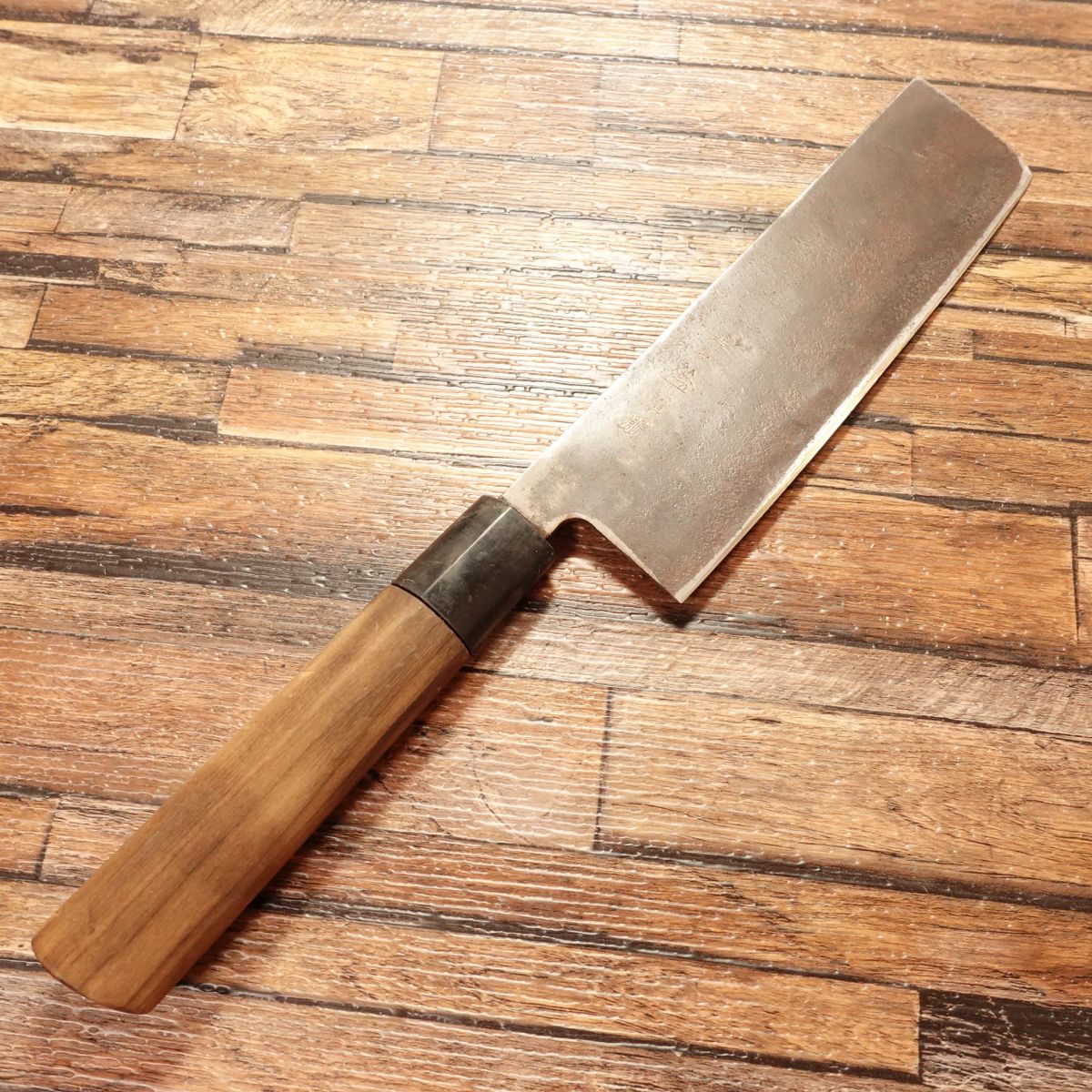 Hirotomo Nakiri Knife, Sharpened, Hagane Steel, Black-Forged with Patina Finish, 165mm