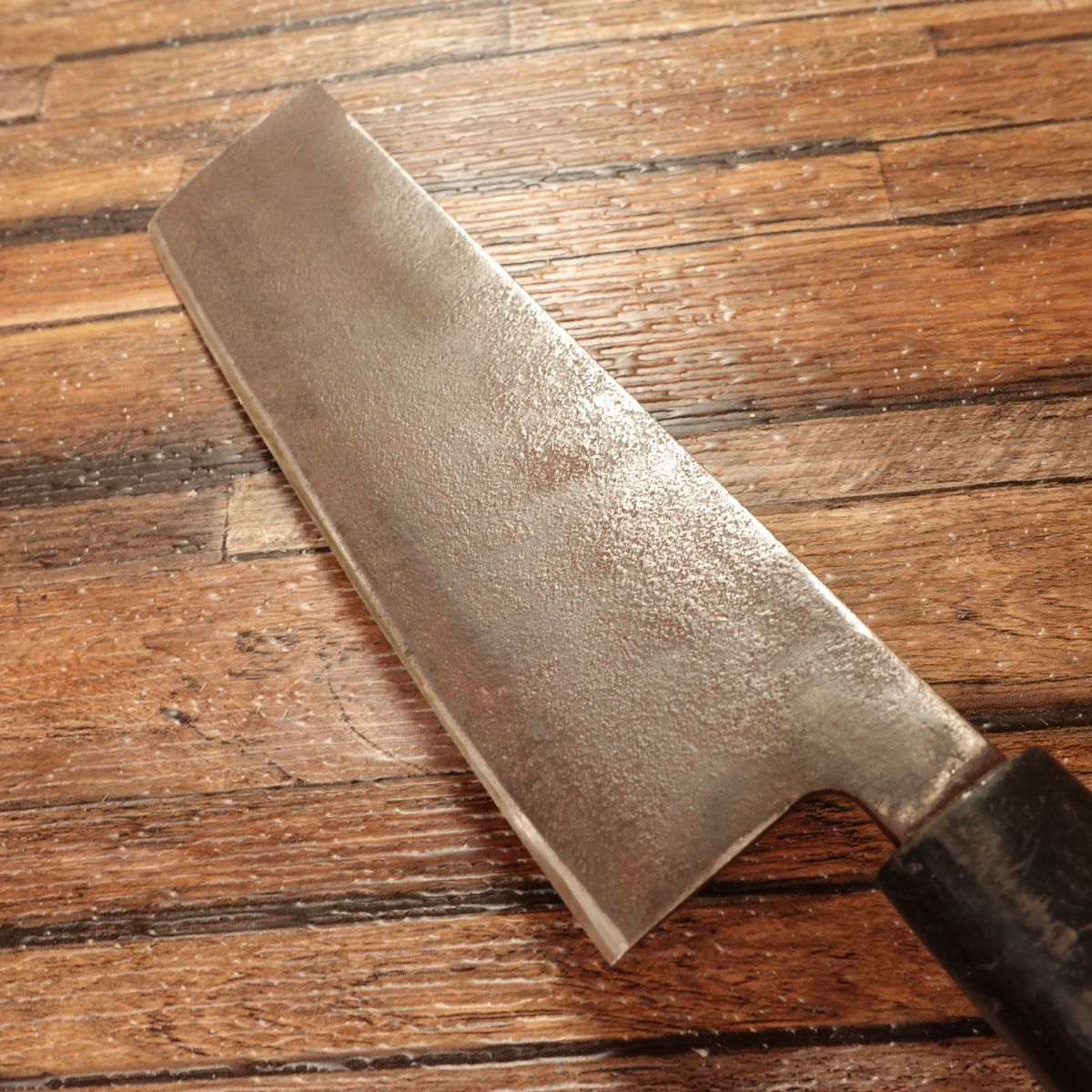Hirotomo Nakiri Knife, Sharpened, Hagane Steel, Black-Forged with Patina Finish, 165mm