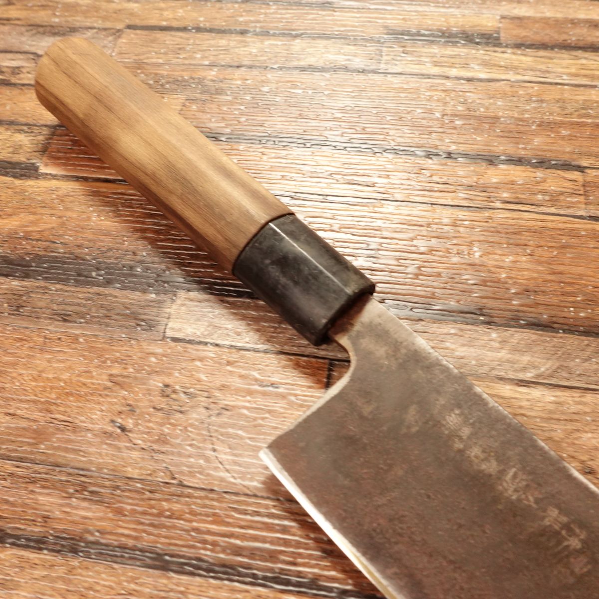 Hirotomo Nakiri Knife, Sharpened, Hagane Steel, Black-Forged with Patina Finish, 165mm