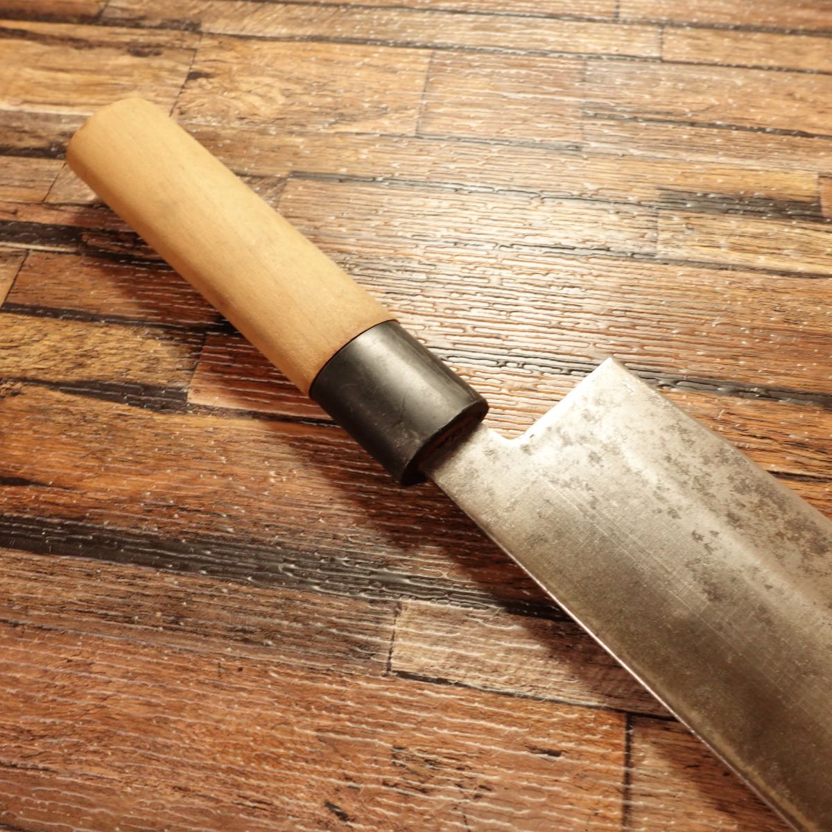 Hanagami Nakiri Knife, Sharpened, Black-Forged, Double Bevel, With Seal, 160mm