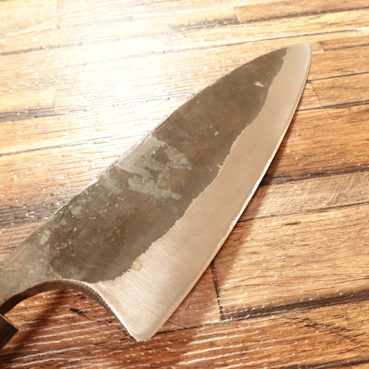 Honshu Double-Bevel All-Purpose Knife, Sharpened, Ikenami Hamono Seisakusho, Tanegashima Black-Forged Wa-Santoku, Unused, Boxed, 175mm