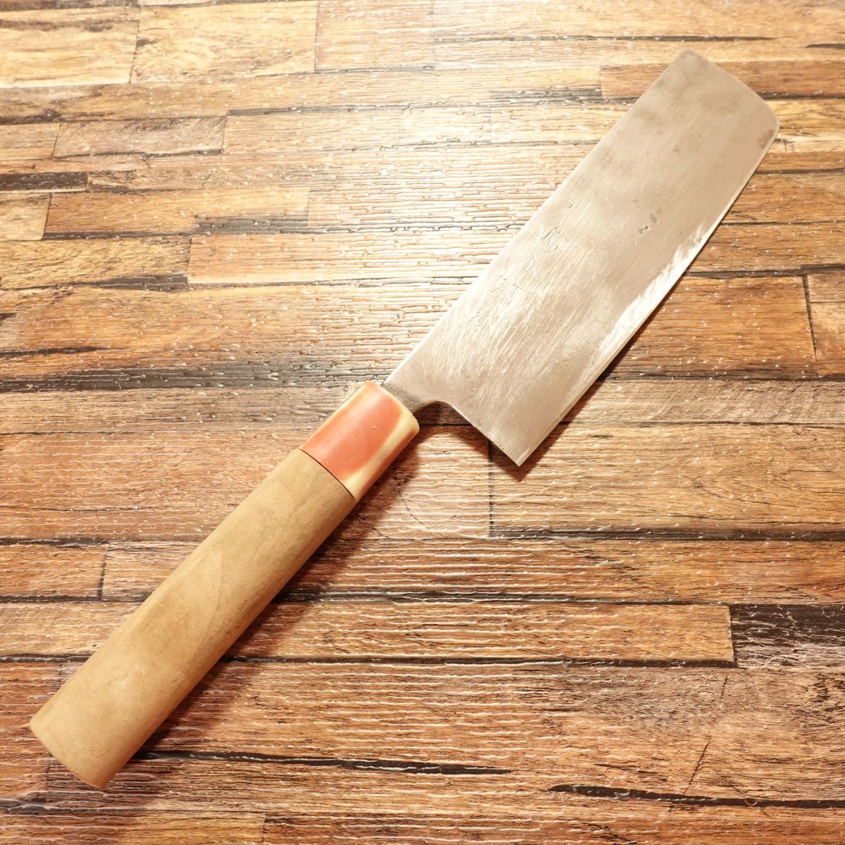 Kawashimaya Nakiri Knife, Sharpened, Kawashimaya Custom Order, Red Handle, 165mm