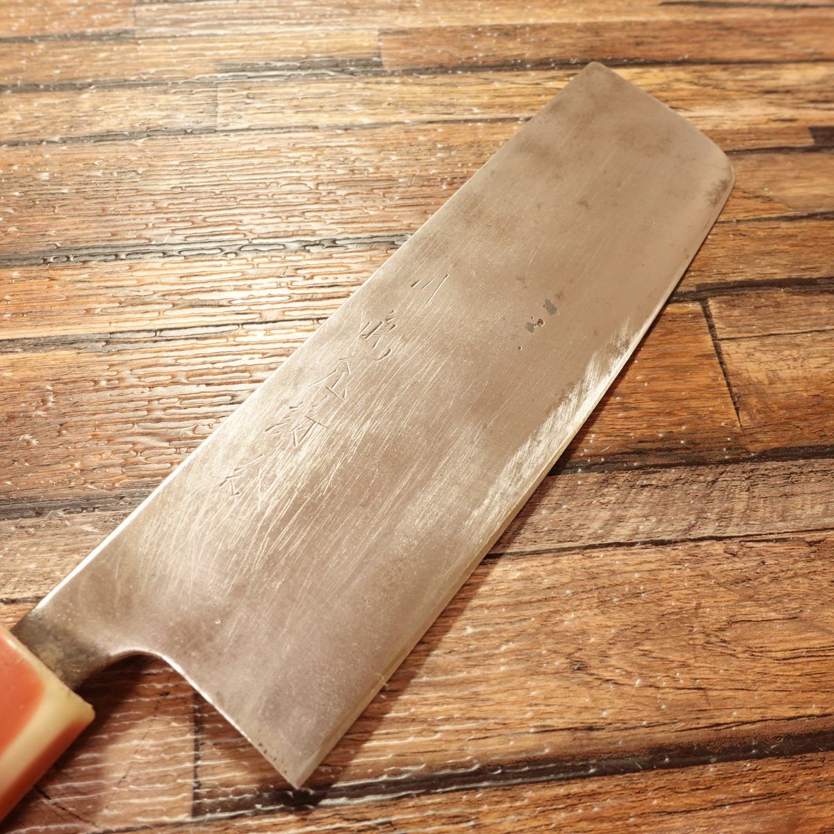 Kawashimaya Nakiri Knife, Sharpened, Kawashimaya Custom Order, Red Handle, 165mm