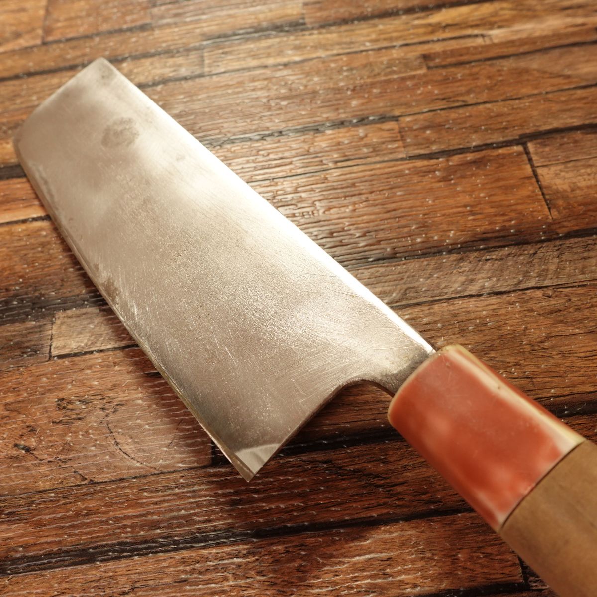 Kawashimaya Nakiri Knife, Sharpened, Kawashimaya Custom Order, Red Handle, 165mm