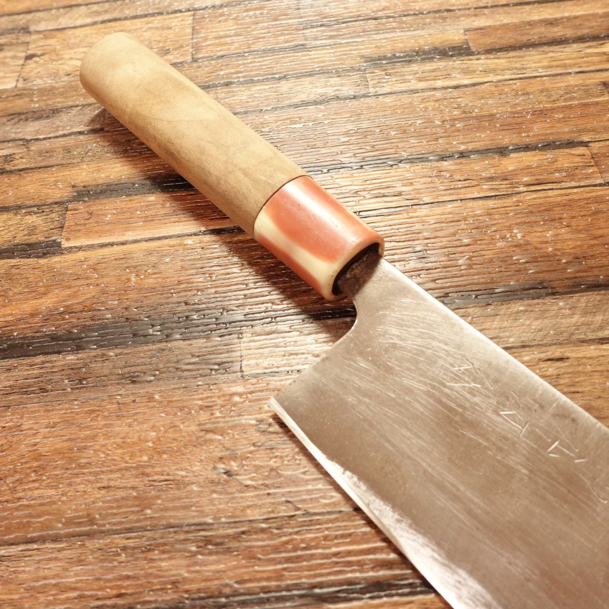 Kawashimaya Nakiri Knife, Sharpened, Kawashimaya Custom Order, Red Handle, 165mm