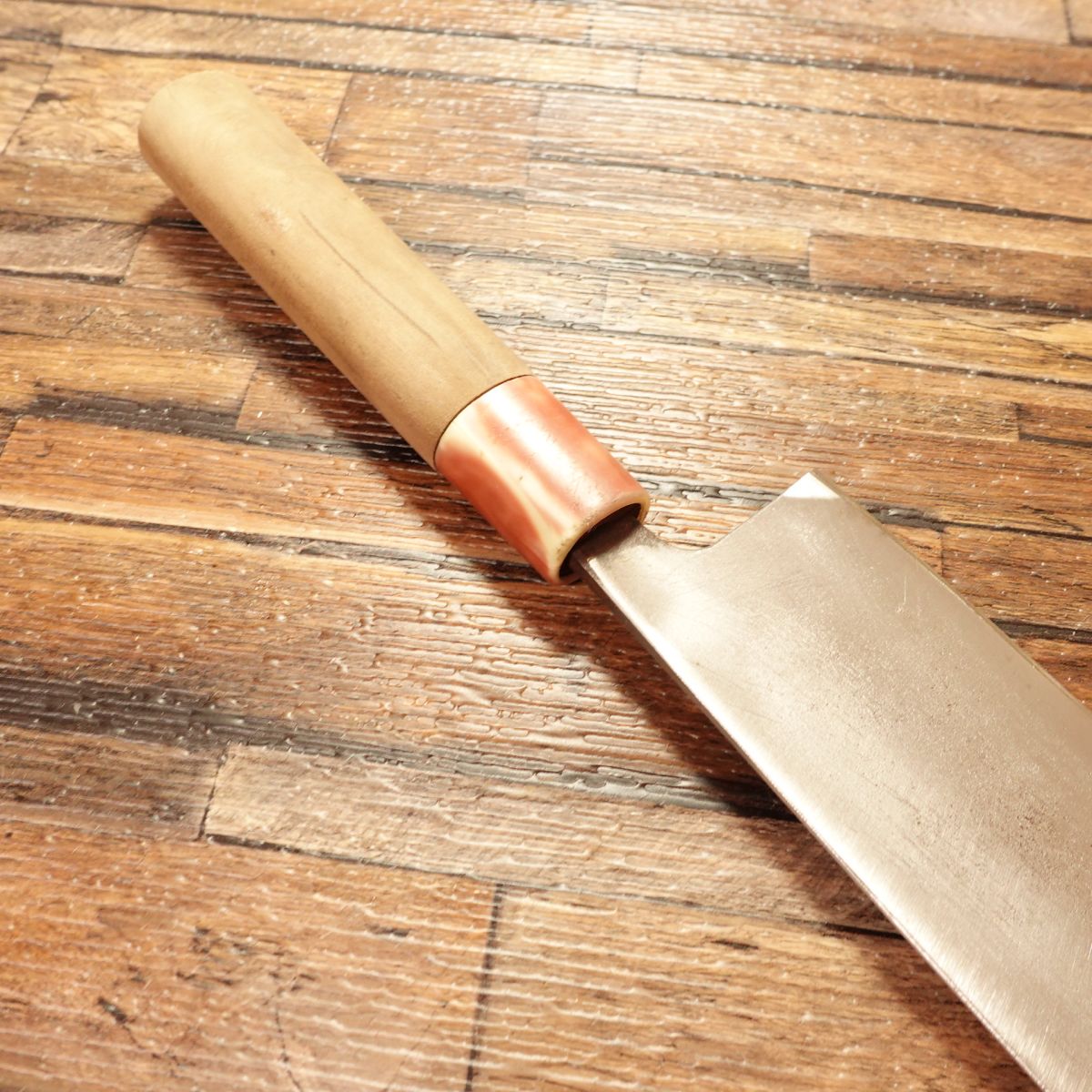 Kawashimaya Nakiri Knife, Sharpened, Kawashimaya Custom Order, Red Handle, 165mm